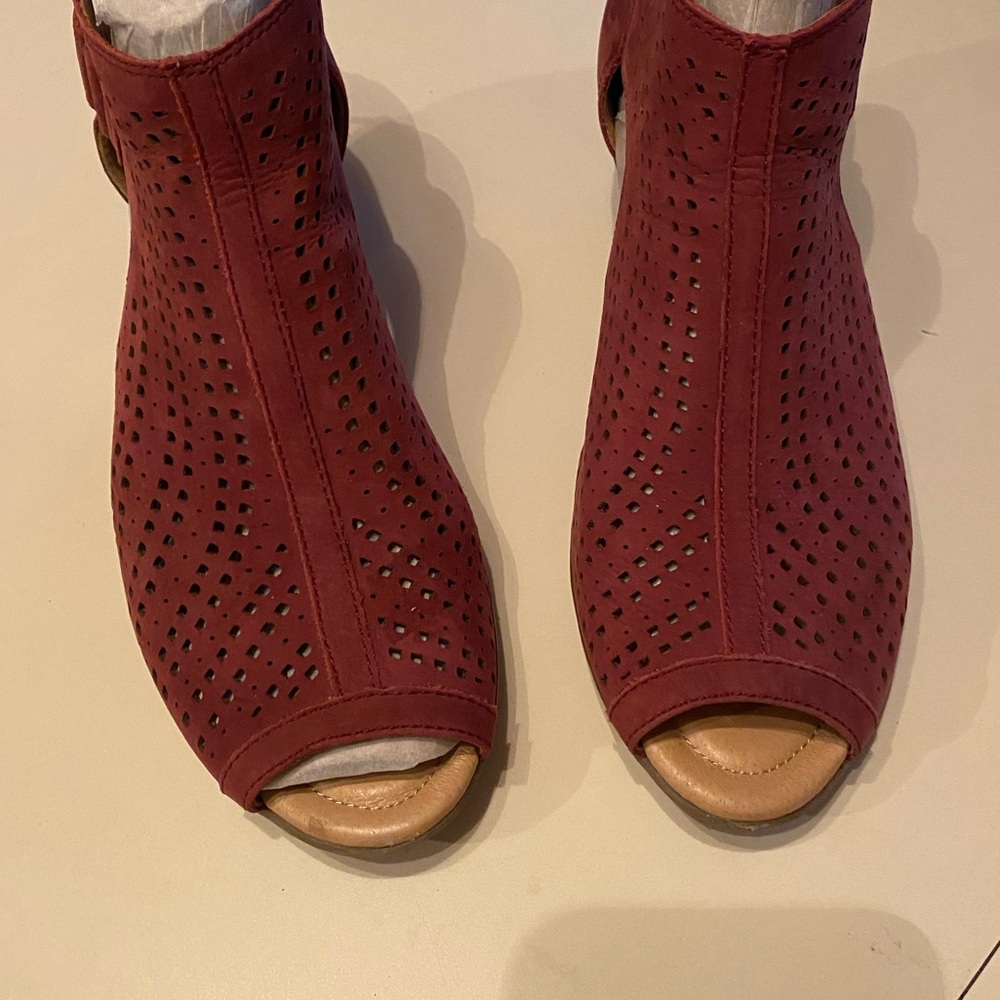 Earth Burgundy Perforated Peep-Toe Mules - Picture 2 of 4
